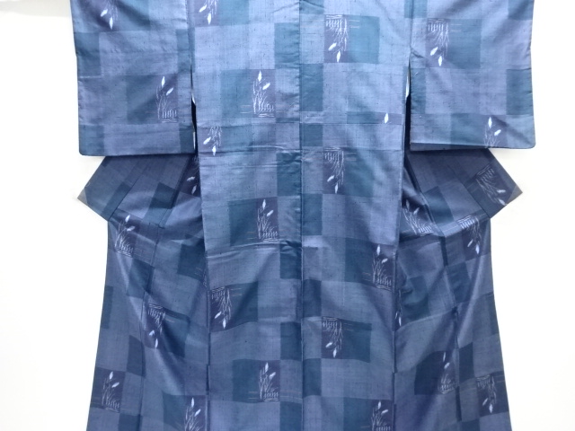 JAPANESE KIMONO / ANTIQUE KIMONO / SILK / TSUMUGI / WOVEN ABSTRACT FLORAL PLANTS